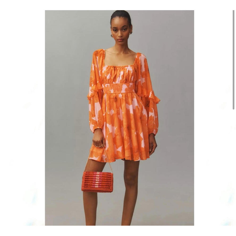 Hutch Orange Floral Flounce Romper Long Sleeve Romper